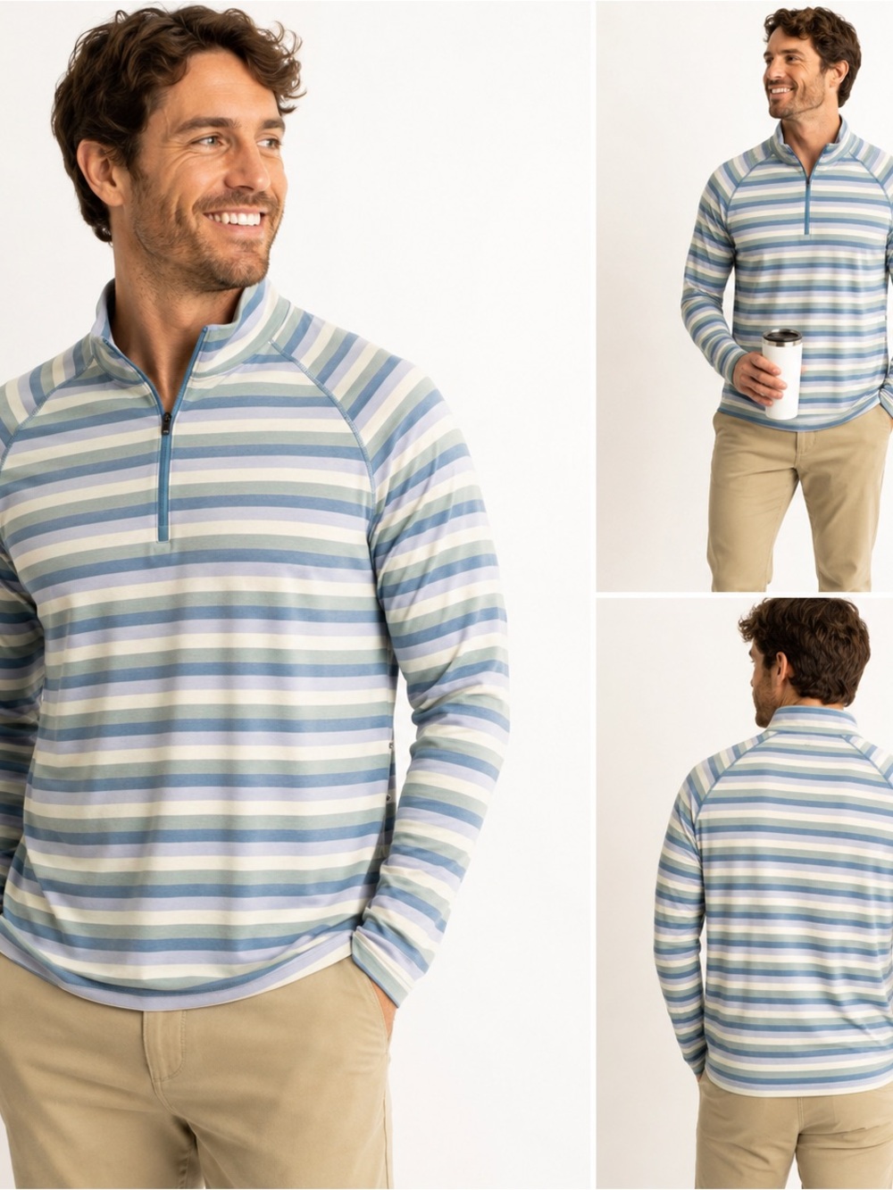 KICKEE Men’s 2XL Bamboo 1/4 Zip Pullover Blue Stripe Soft Stretch Golf EUC